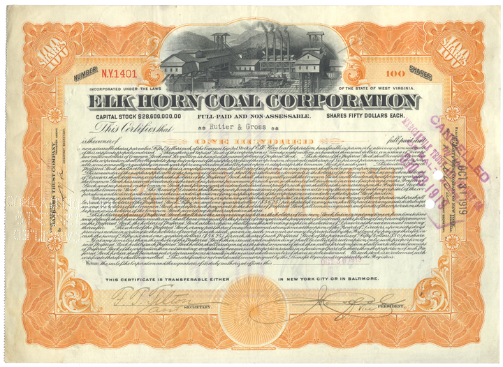 Elk Horn Coal Corporation Stock Certificate