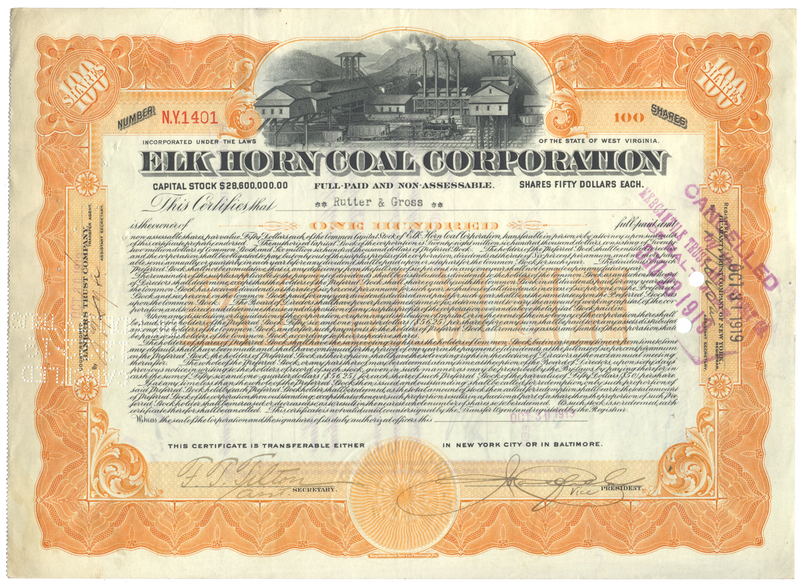 Elk Horn Coal Corporation Stock Certificate