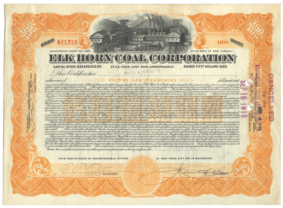 Erik Horn Coal Corporation stock certificate .
