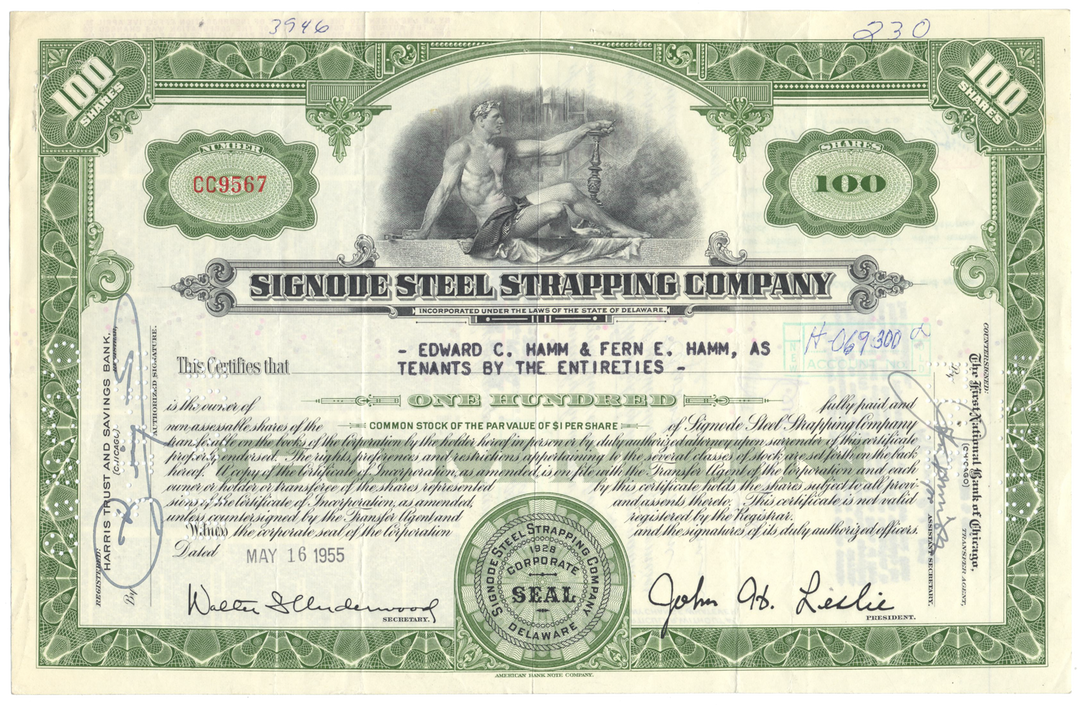 Signode Steel Strapping Company Stock Certificate