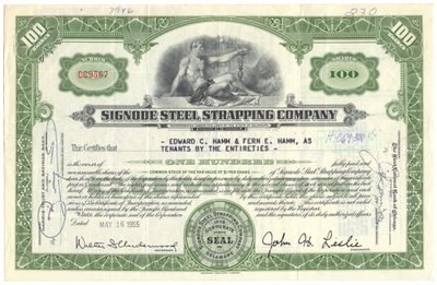 Signode Steel Strapping Company Stock Certificate
