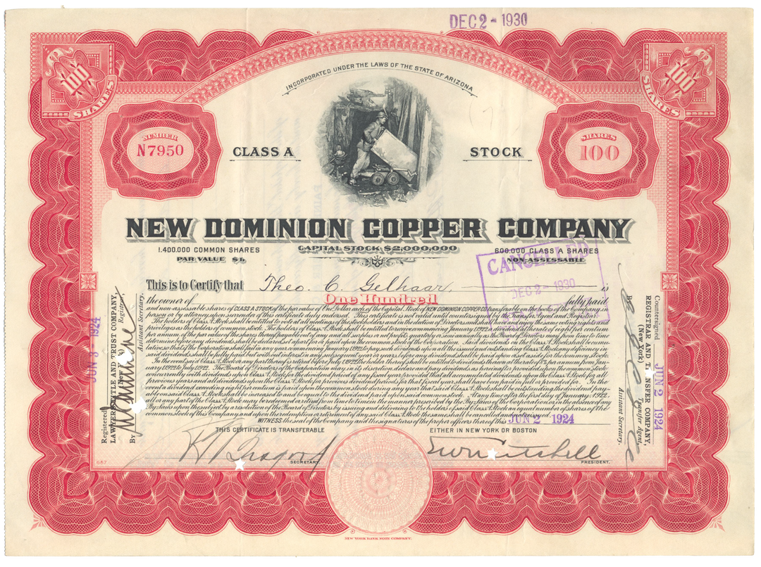 New Dominion Copper Company Stock Certificate