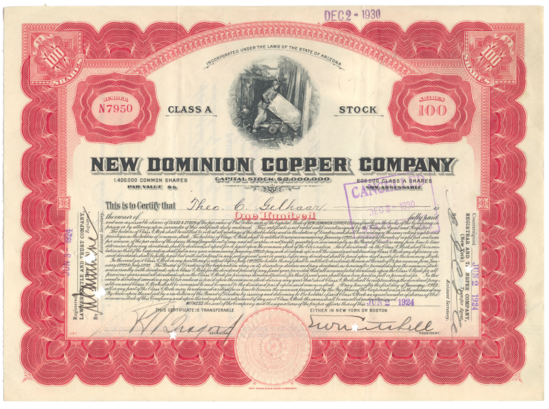 New Dominion Copper Company Stock Certificate