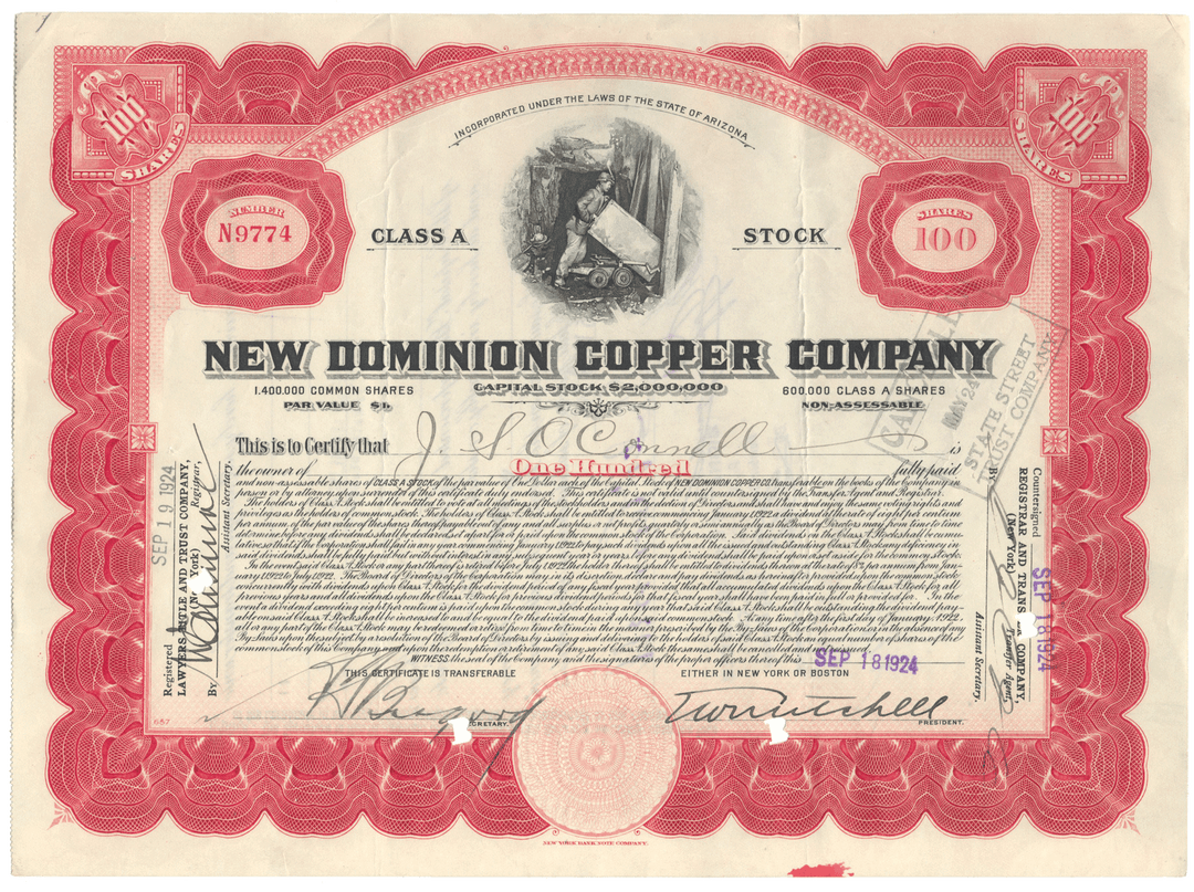 New Dominion Copper Company Stock Certificate