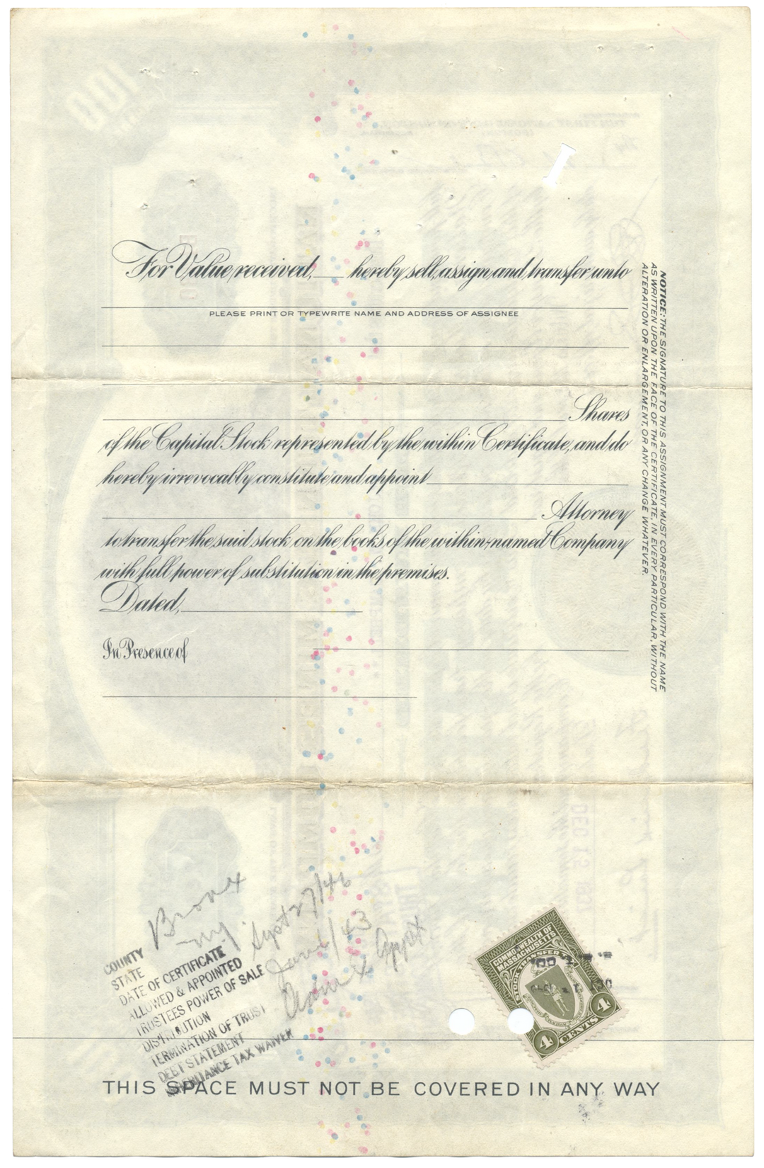 National Tunnel & Mines Company Stock Certificate