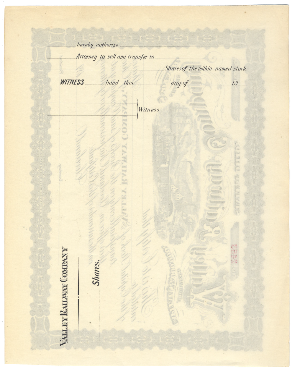 Valley Railway Company Stock Certificate