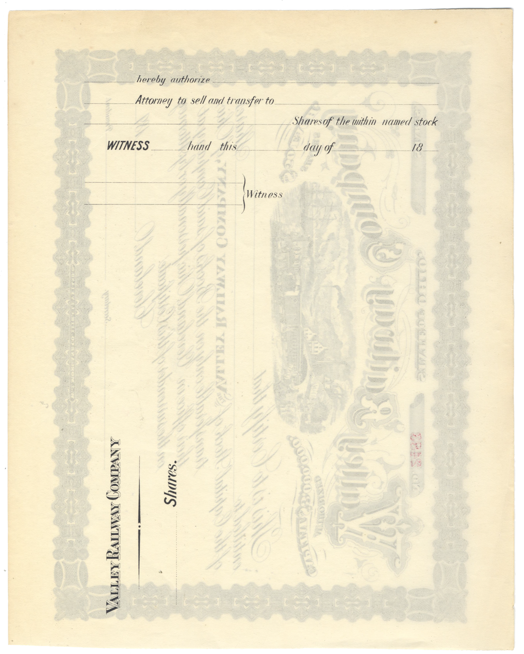 Valley Railway Company Stock Certificate