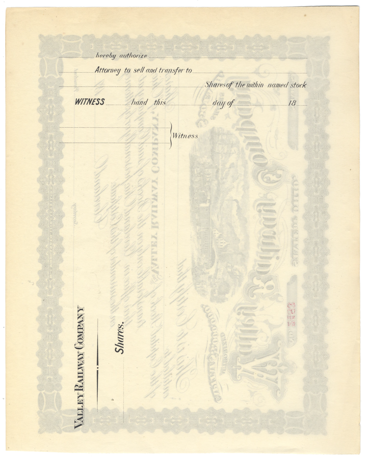 Valley Railway Company Stock Certificate