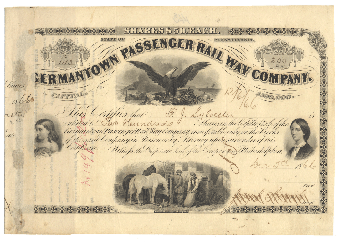 Germantown Passenger Rail Way Company Stock Certificate