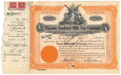 Vacuum Insulated Milk Can Company Stock Certificate