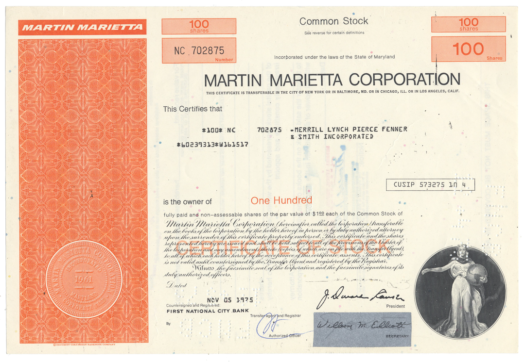 Martin-Marietta Corporation Stock Certificate