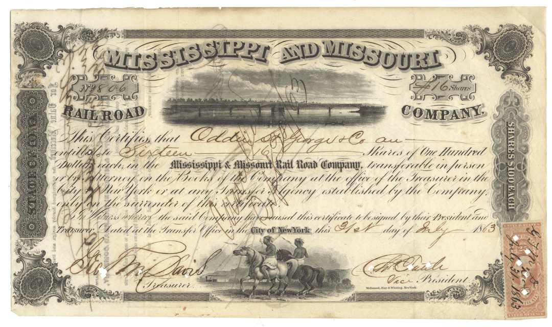 Mississippi and Missouri Rail Road Company Stock Certificate
