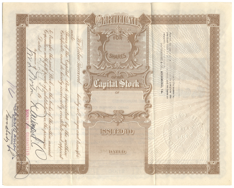 Ohio Copper Company of Utah Stock Certificate