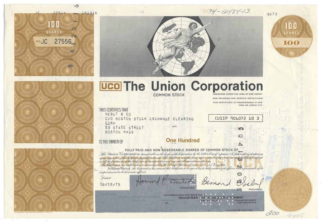 Vintage stock certificate from The Union Corporation