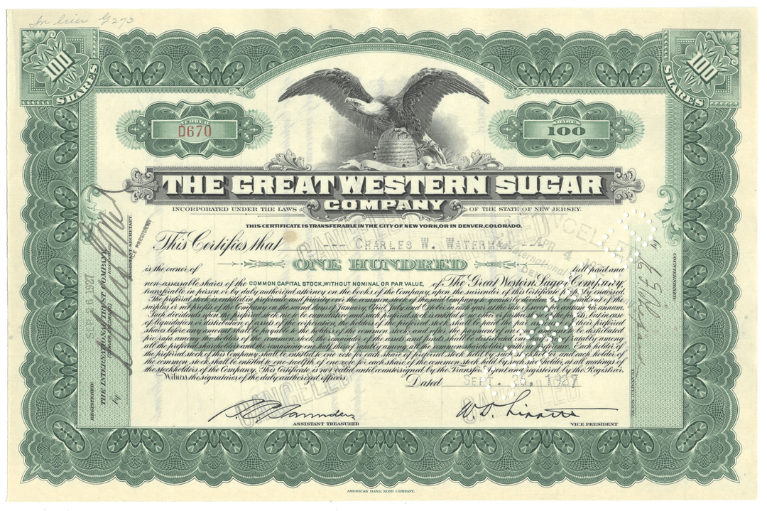Great Western Sugar Company Stock Certificate