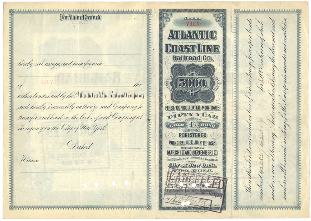 Atlantic Coast Line Railroad Company Bond Certificate