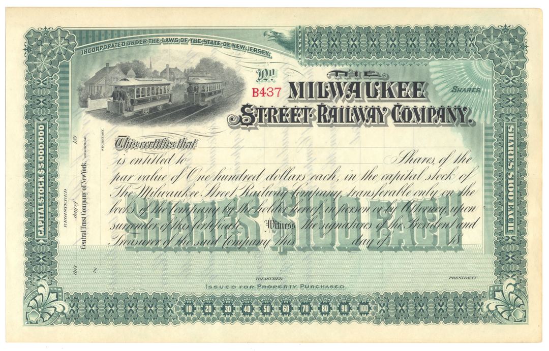 Milwaukee Street Railway Company Stock Certificate