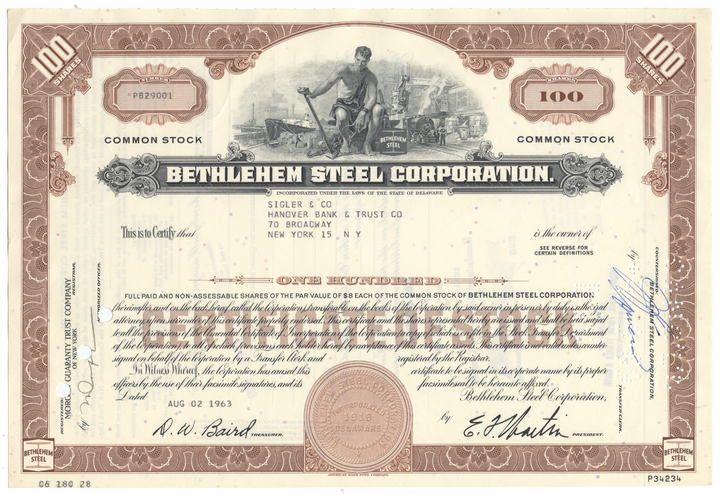 Bethlehem Steel Corporation Stock Certificate