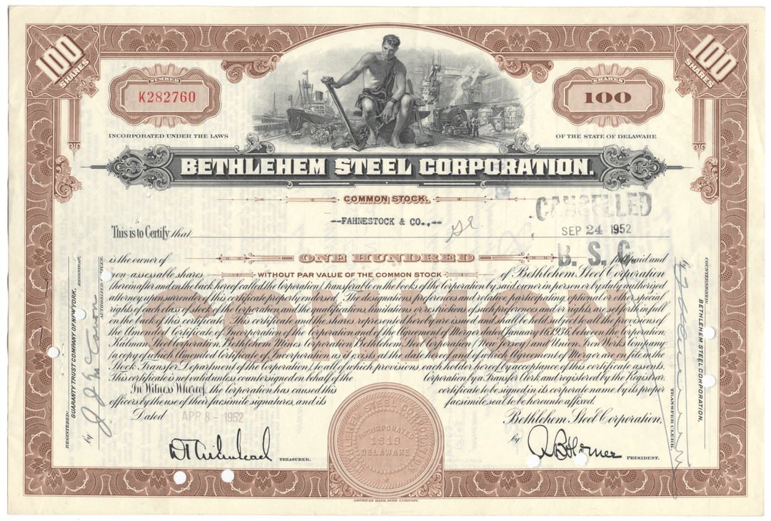 Bethlehem Steel Corporation Stock Certificate