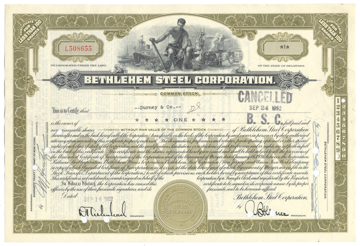 Bethlehem Steel Corporation Stock Certificate