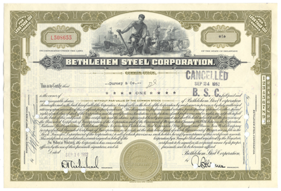 Bethlehem Steel Corporation Stock Certificate