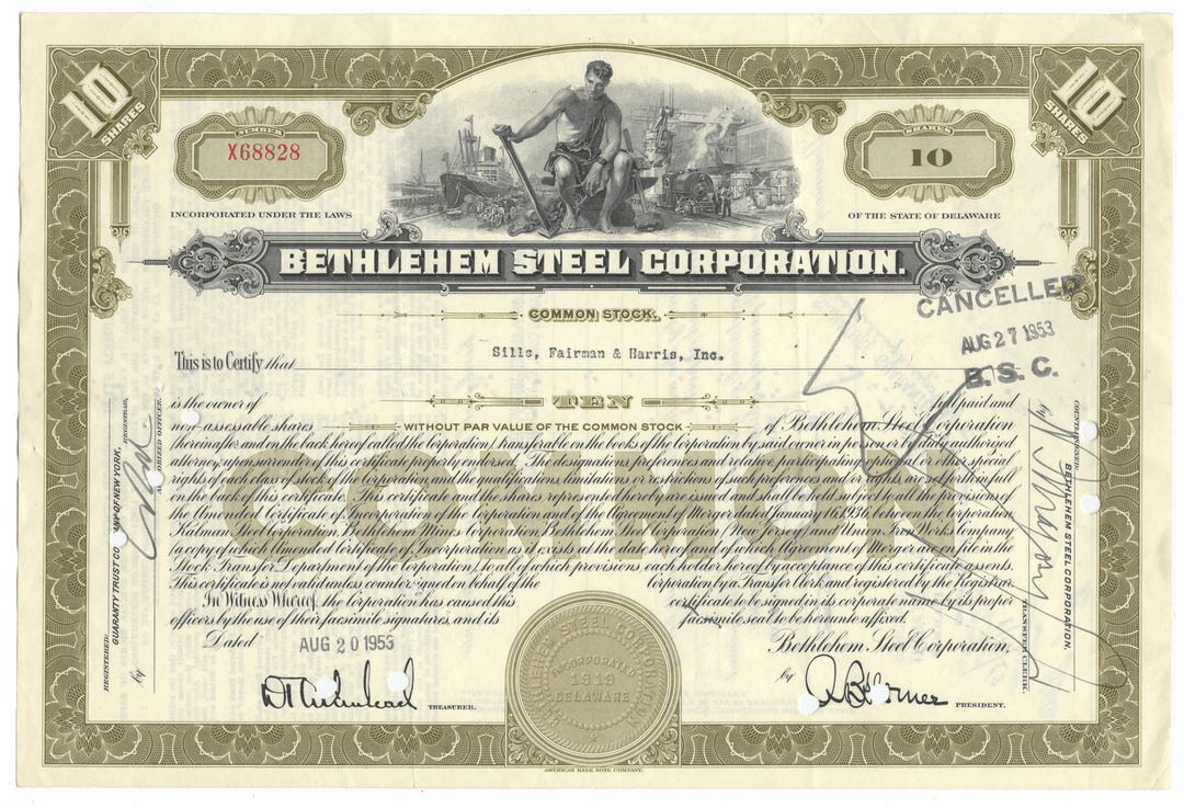 Bethlehem Steel Corporation Stock Certificate