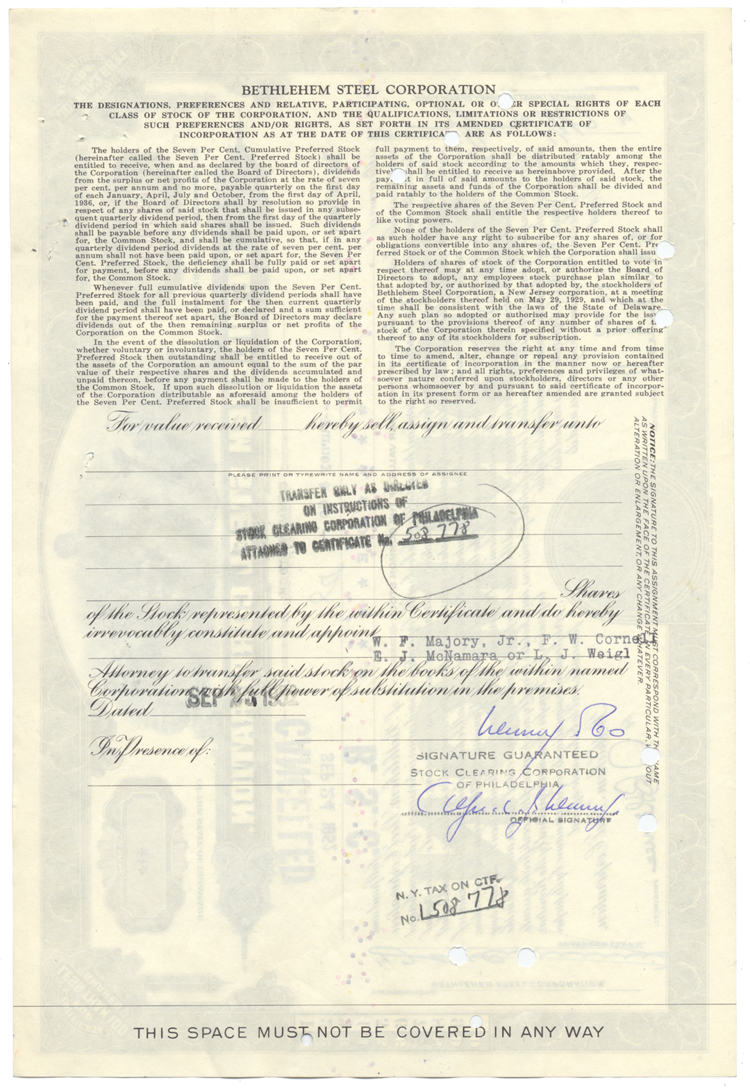 Bethlehem Steel Corporation Stock Certificate