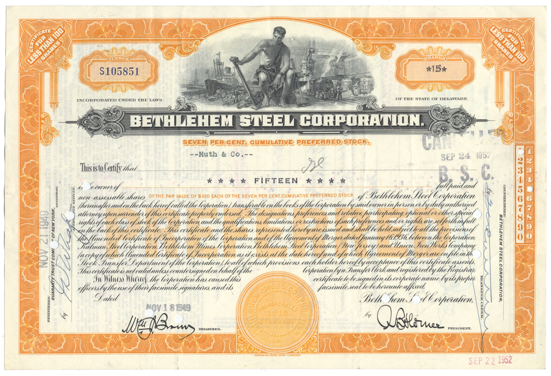 Bethlehem Steel Corporation Stock Certificate