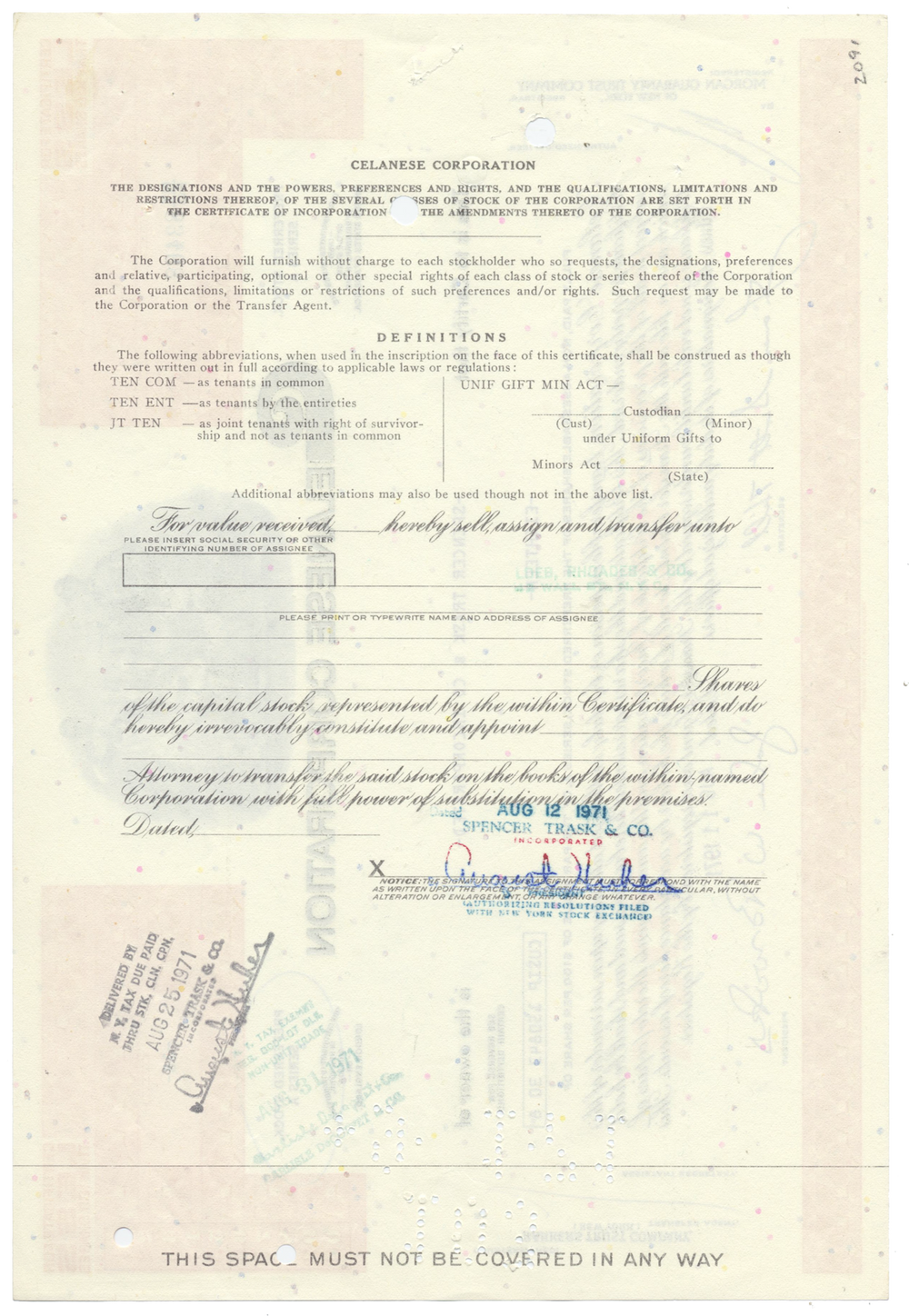 Celanese Corporation Stock Certificate