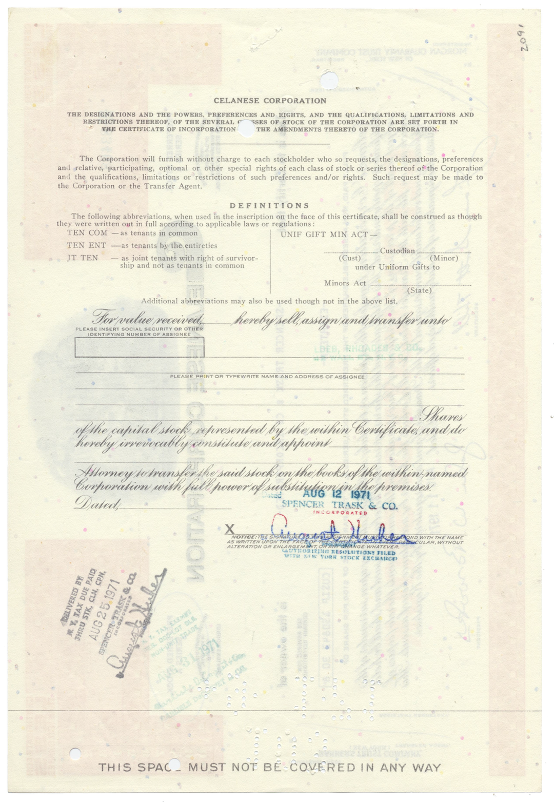 Celanese Corporation Stock Certificate