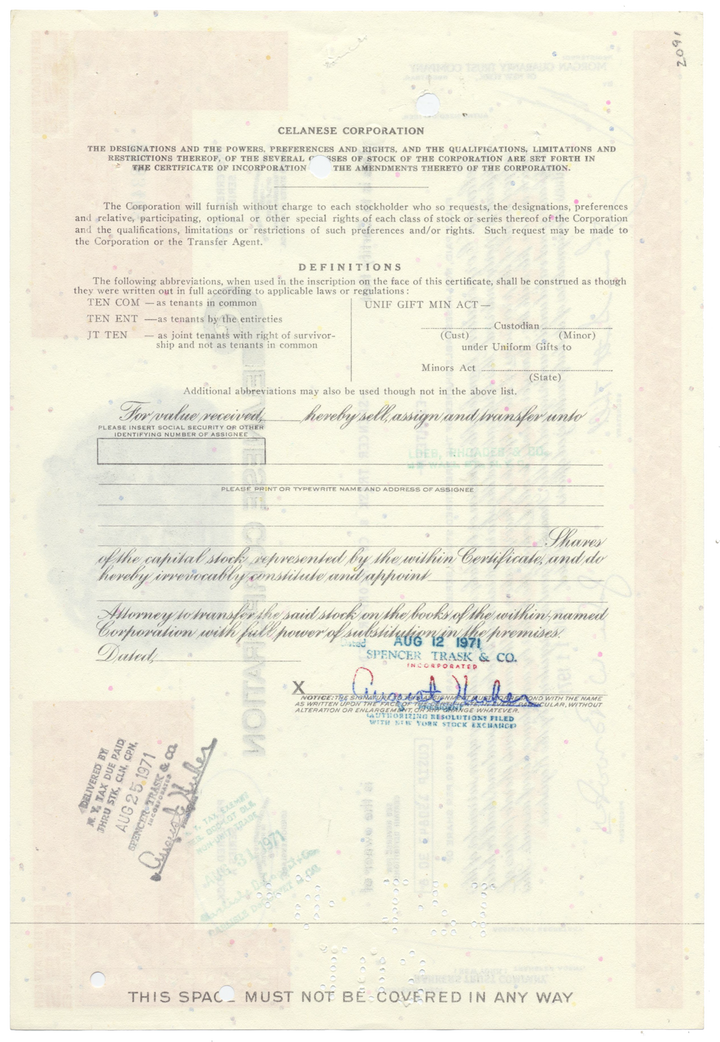 Celanese Corporation Stock Certificate