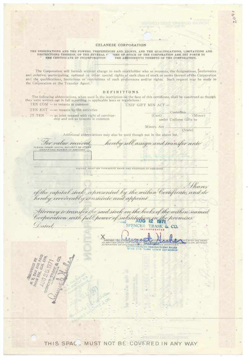 Celanese Corporation Stock Certificate