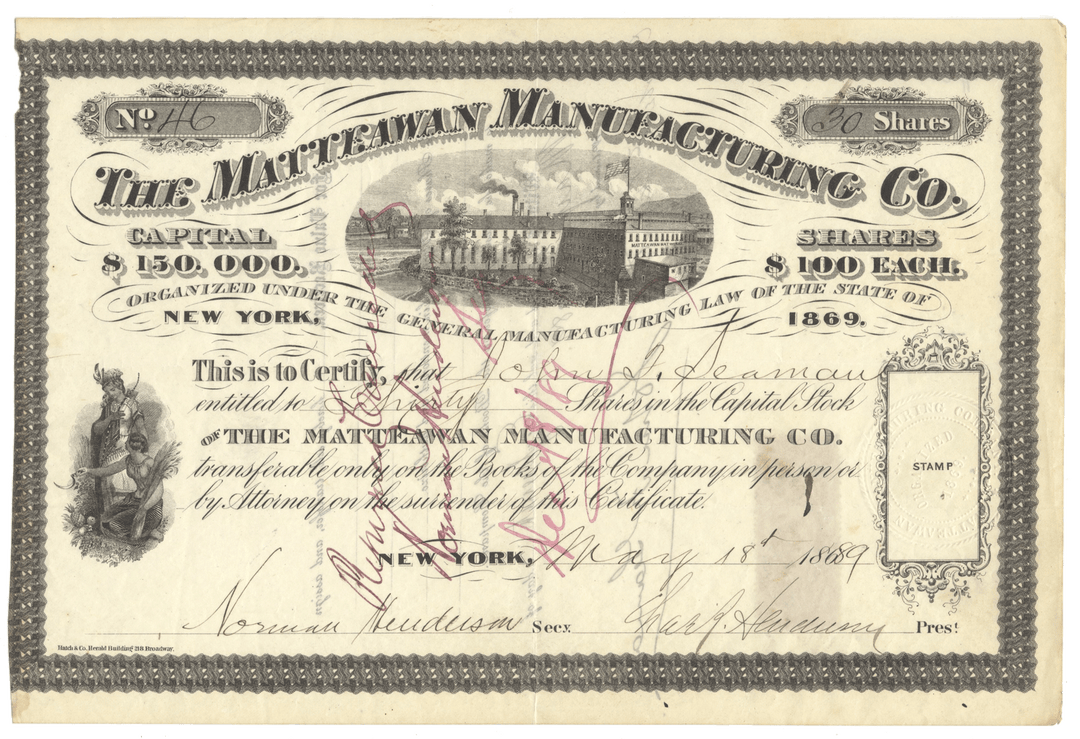 Matteawan Manufacturing Company Stock Certificate