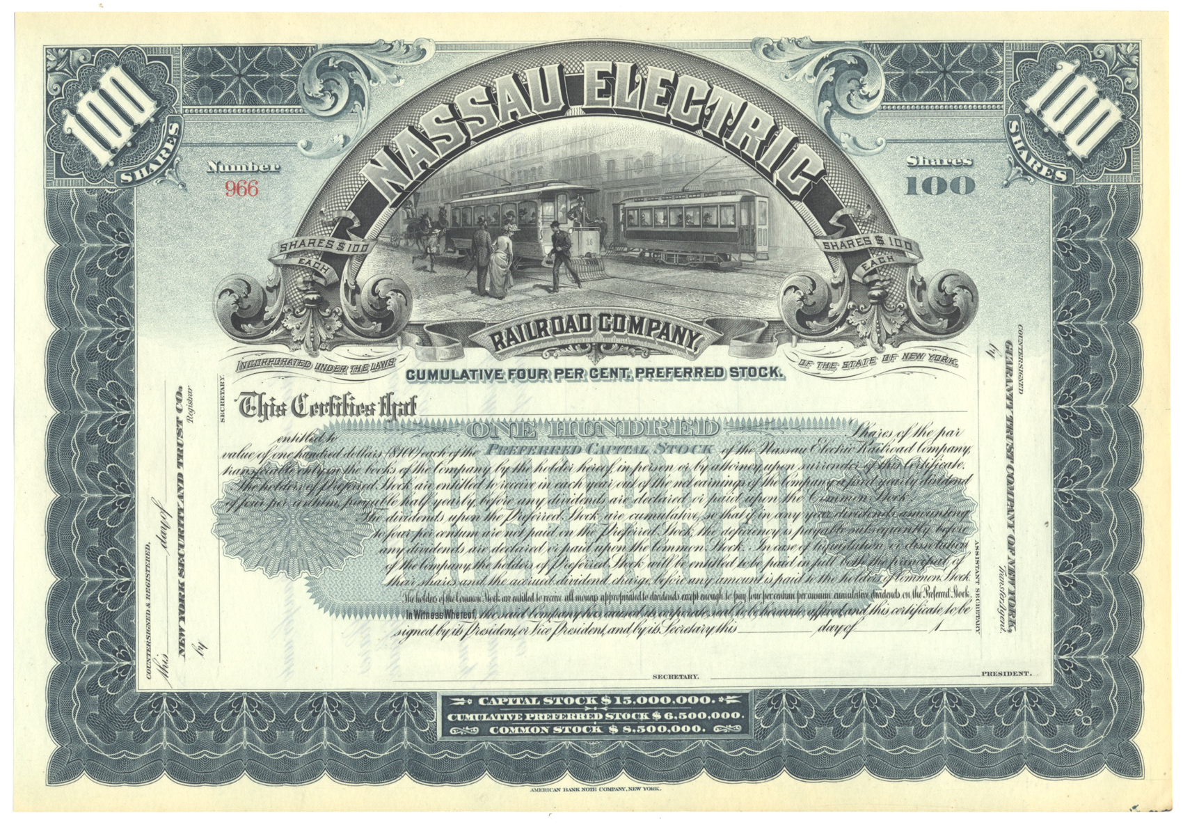 Nassau Electric Railroad Company Stock Certificate