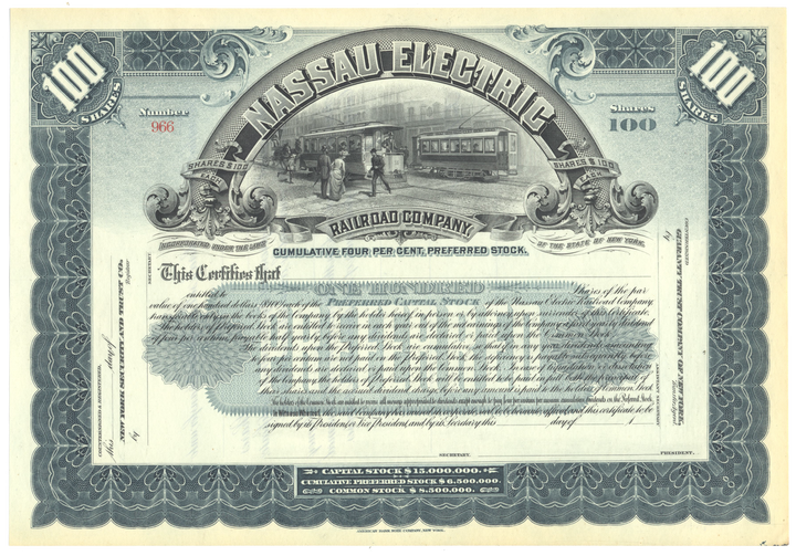 Nassau Electric Railroad Company Stock Certificate