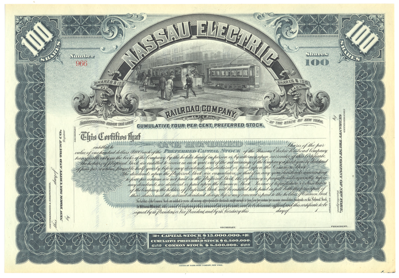 Nassau Electric Railroad Company Stock Certificate