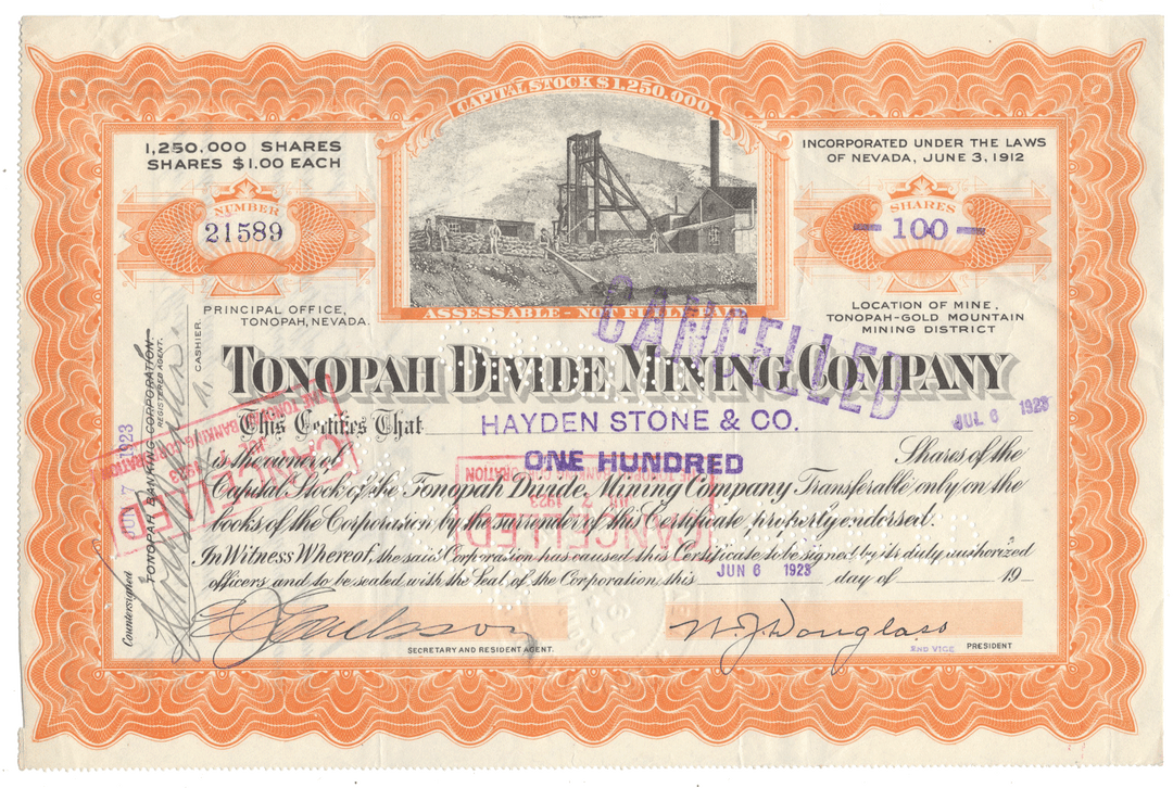 Goldfield Consolidated Mines Company Stock Certificate