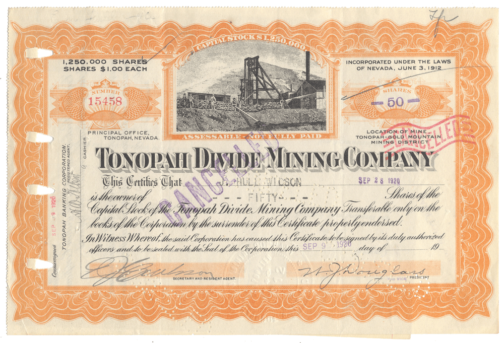 Goldfield Consolidated Mines Company Stock Certificate
