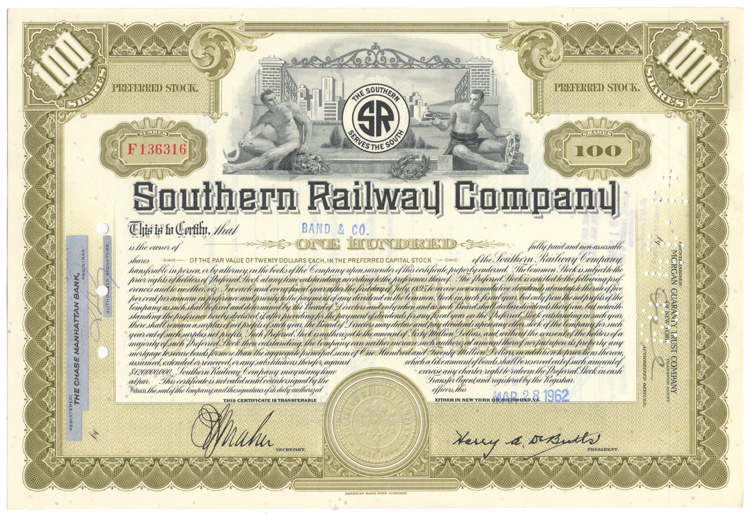 Southern Railway Company Stock Certificate