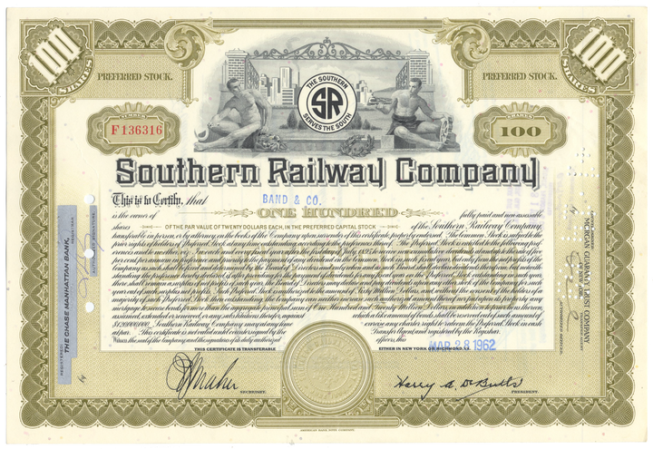 Southern Railway Company Stock Certificate