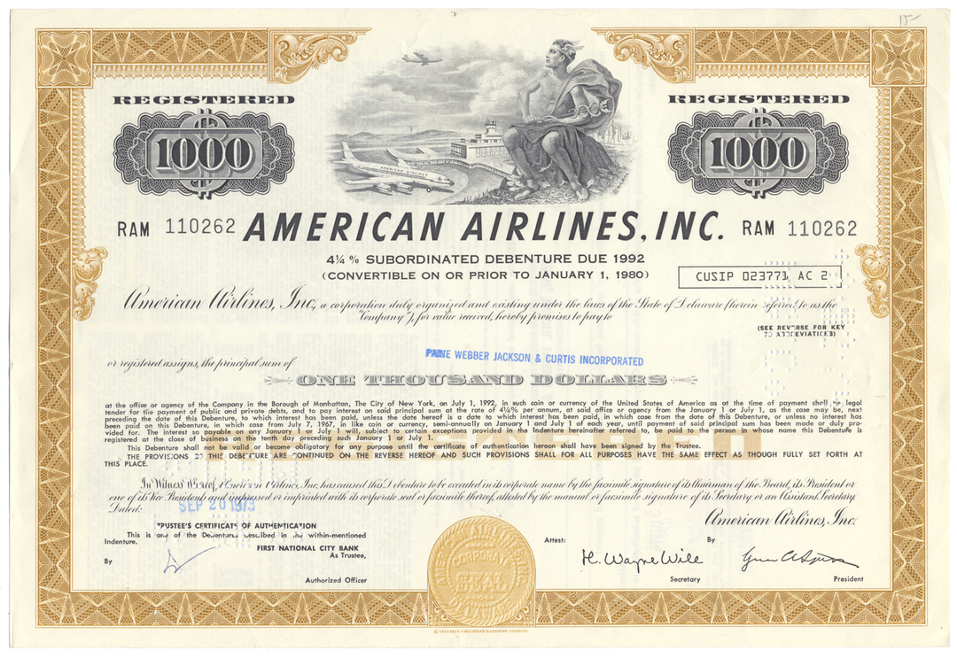 American Airlines, Inc. Bond Certificate