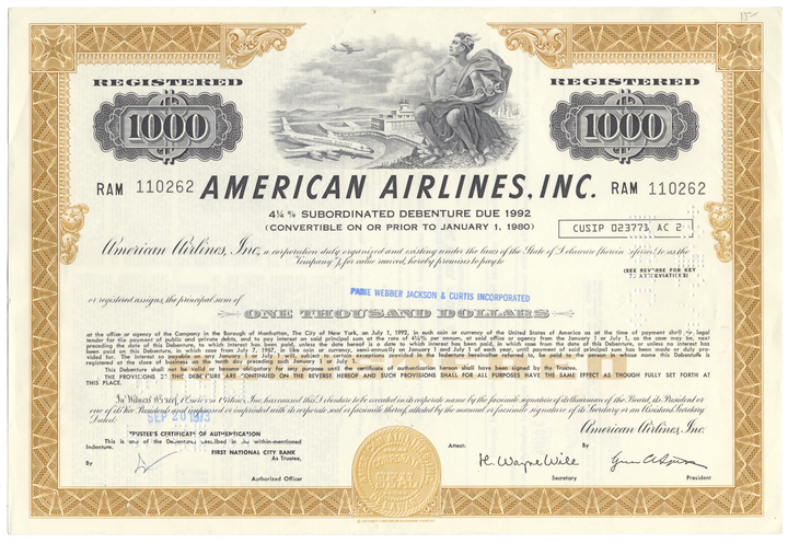 American Airlines, Inc. Bond Certificate