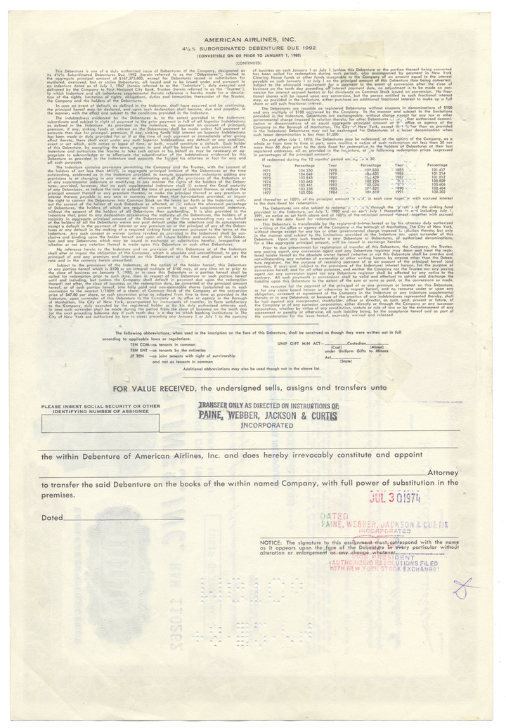 American Airlines, Inc. Bond Certificate