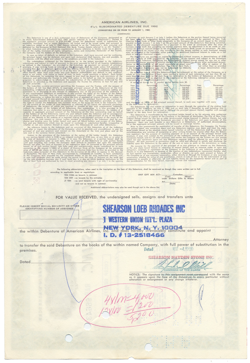 American Airlines, Inc. Bond Certificate