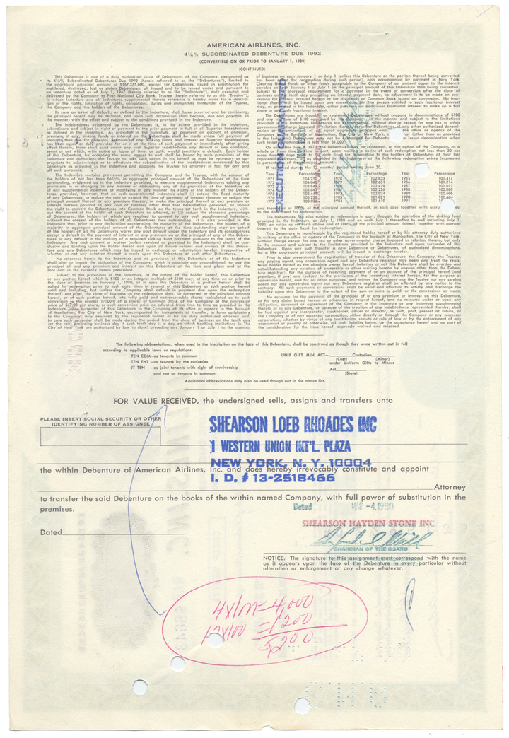 American Airlines, Inc. Bond Certificate