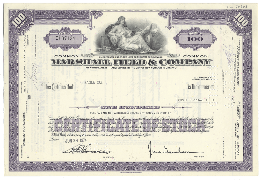 Vintage Marshall Field & Company stock certificate 