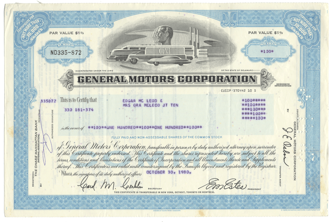 General Motors Corporation Stock Certificate