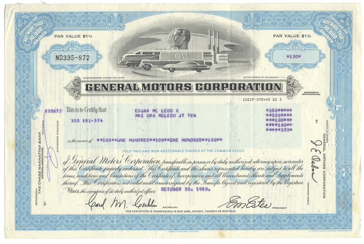 General Motors Corporation Stock Certificate