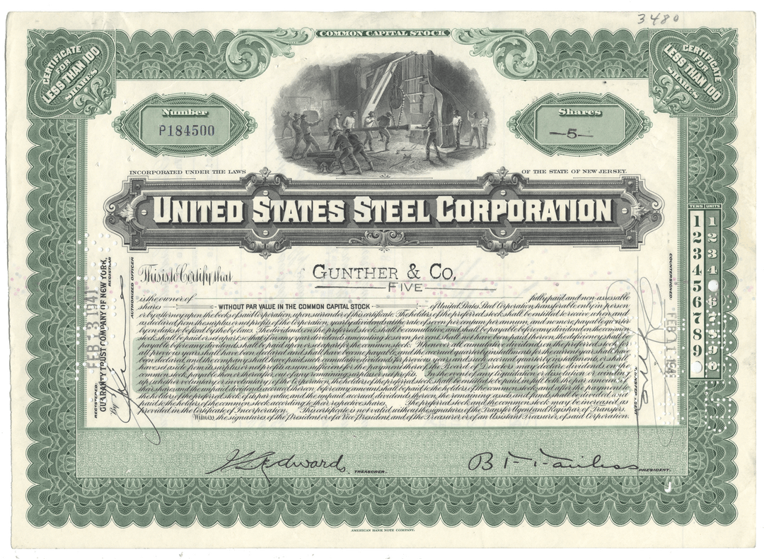 United States Steel Corporation stock certificate from 1941