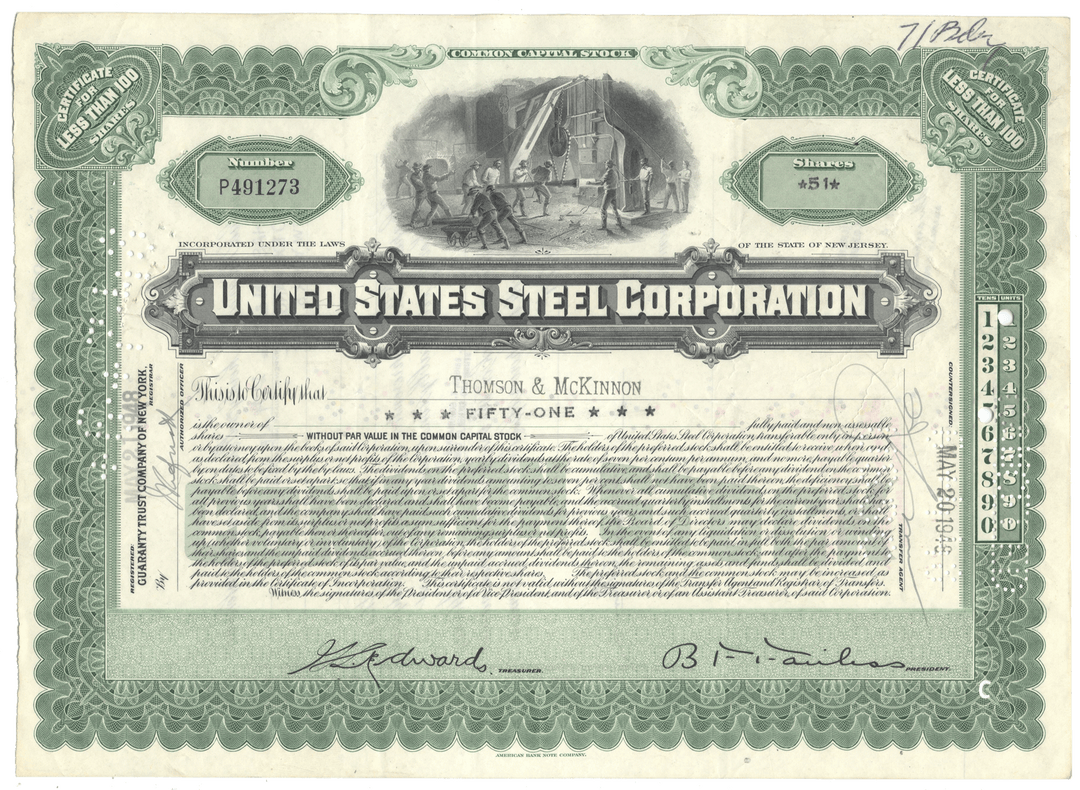Vintage United States Steel Corporation stock certificate from 1918